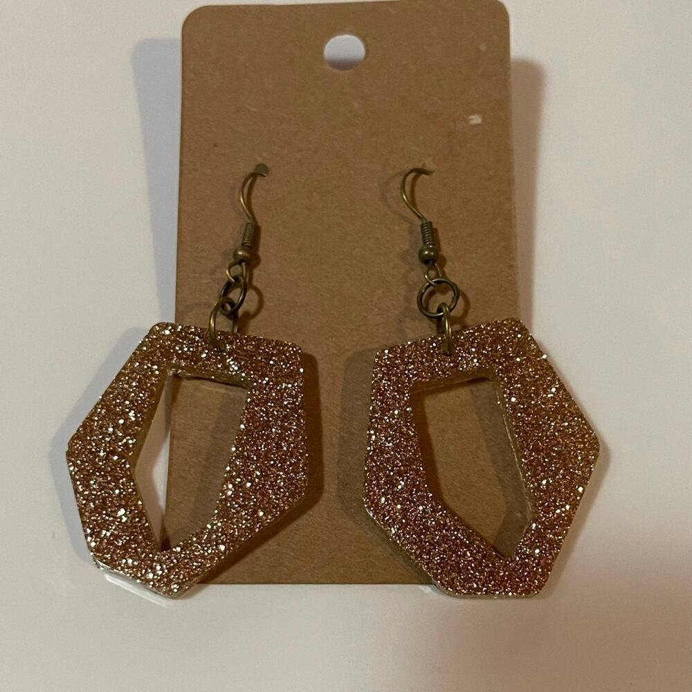 Handmade epoxy resin retro shape dangle earrings gold glitter geometric dangle